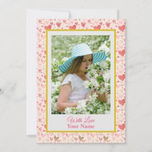 Carte Photo personnalisée avec des cœurs d'amour roses