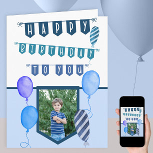 Carte Photo personnalisée Bassin bleu et ballons Anniver