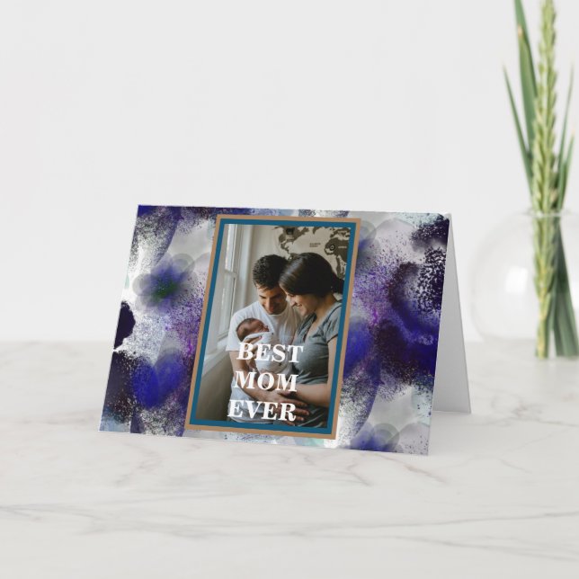 Carte Photo personnalisée Bleu violet Floral Joyeux jour (Devant)