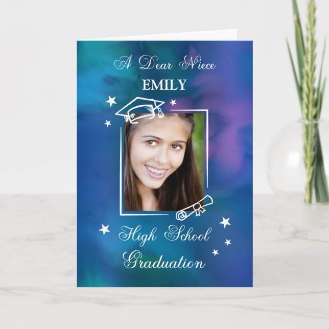 Carte Photo personnalisée de la nièce et nom Graduation  (Devant)