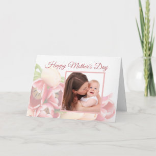 Carte Photo personnalisée Fête des mères florales rose r
