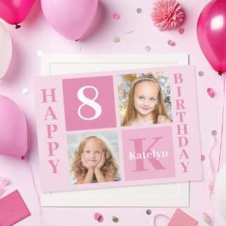 Carte Photo personnalisée Filles roses mignonnes joyeux 