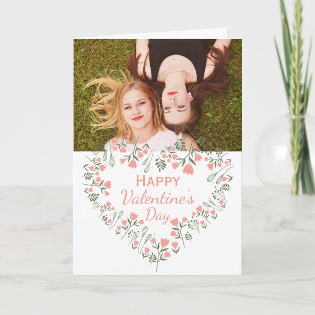 Carte Photo personnalisée Floral Heart Valentine (Devant)