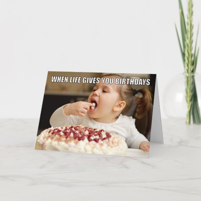 Carte Photo personnalisée Mème de gâteau de manger drôle (Devant)