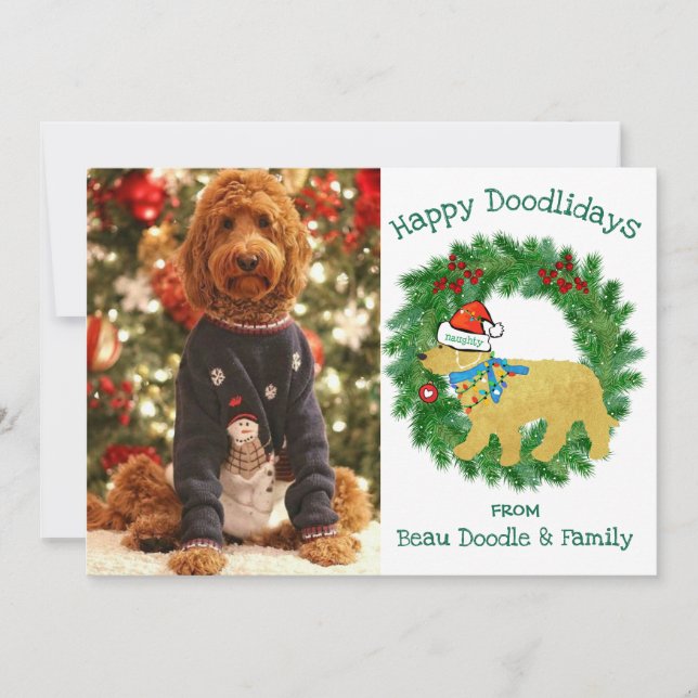 Carte Photo personnalisée Naughty Christmas Goldendoodle (Devant)
