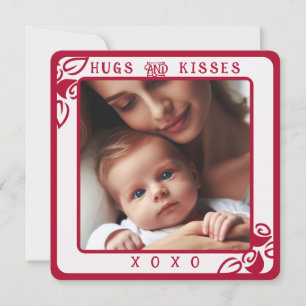 Carte Photo personnalisée Red Floral Hugs and Kisses XOX