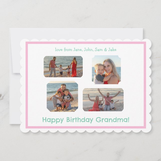 Carte PHOTO Pink Border Scallop Anniversaire (Devant)