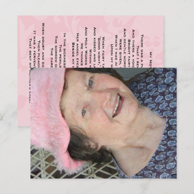 Carte photo poème de la mère avec poème sur le dos (Devant / Derrière)