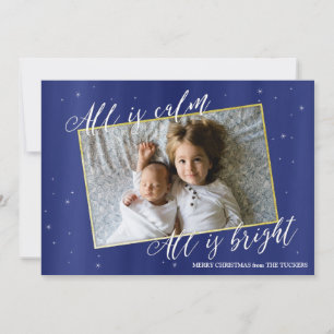 Carte photo religieuse de Noël, Marine Blue Gold