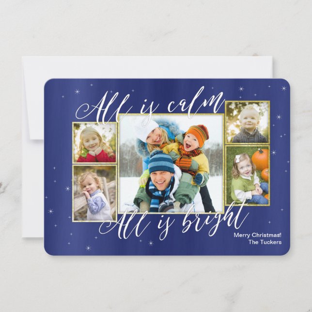Carte photo religieux de collage de Noël, or bleu (Devant)