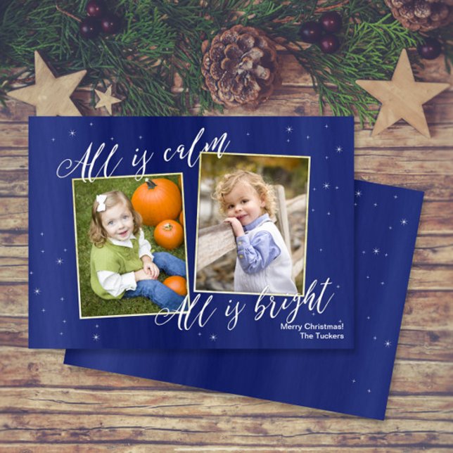 Carte photo religieux de Noël, or de bleu marine (Créateur téléchargé)