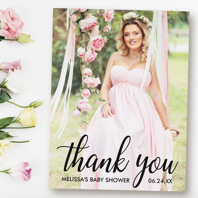 Carte Photo Remerciements Baby Shower Moderne (Customize to change your personalized text size or text style.)