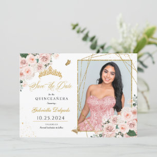 Carte photo Rose & Or Quinceañera Enregistrer La D