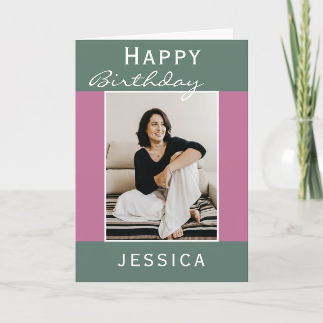 Carte Photo rose Turquoise moderne Joyeux anniversaire (Devant)