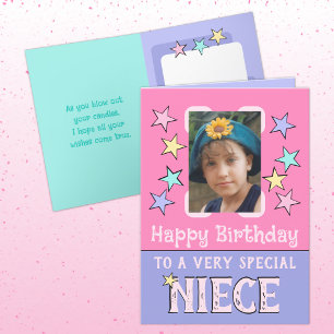 Carte Photo rose violet nièce très spéciale anniversaire