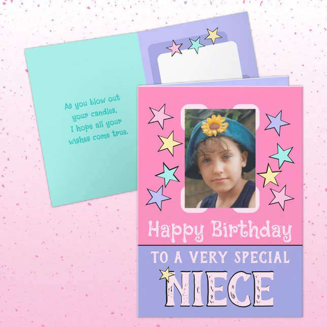 Carte Photo rose violet nièce très spéciale anniversaire (Créateur téléchargé)