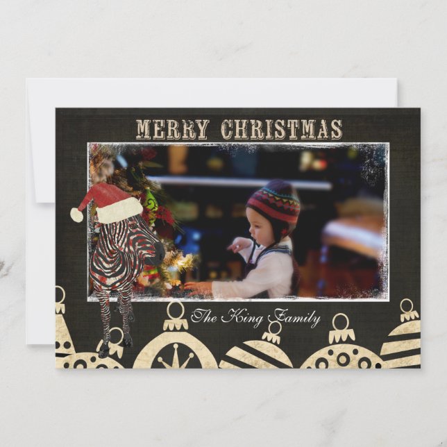 Carte photo rose Zebra Black & Ivory Christmas (Devant)