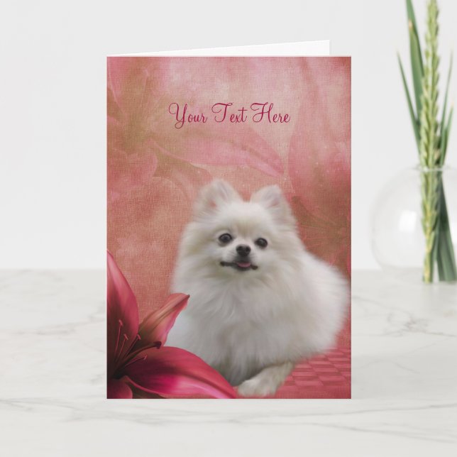 Carte photo rouge blanc d'art de chien de lis de (Devant)