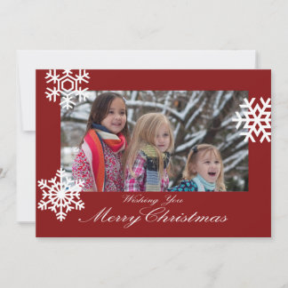 Carte photo rouge et blanc de Noël de flocons de