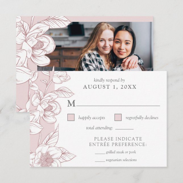 Carte photo RSVP Blush en fleurs de Magnolia du Su (Devant / Derrière)
