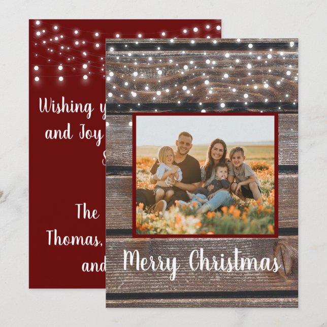 Carte Photo Russe String Lights Red Christmas card (Devant / Derrière)