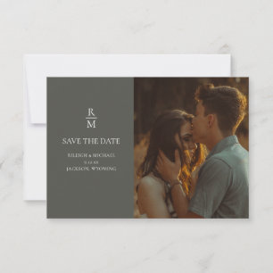 Carte Photo Sage Green Boho Monogramme Enregistrer la da