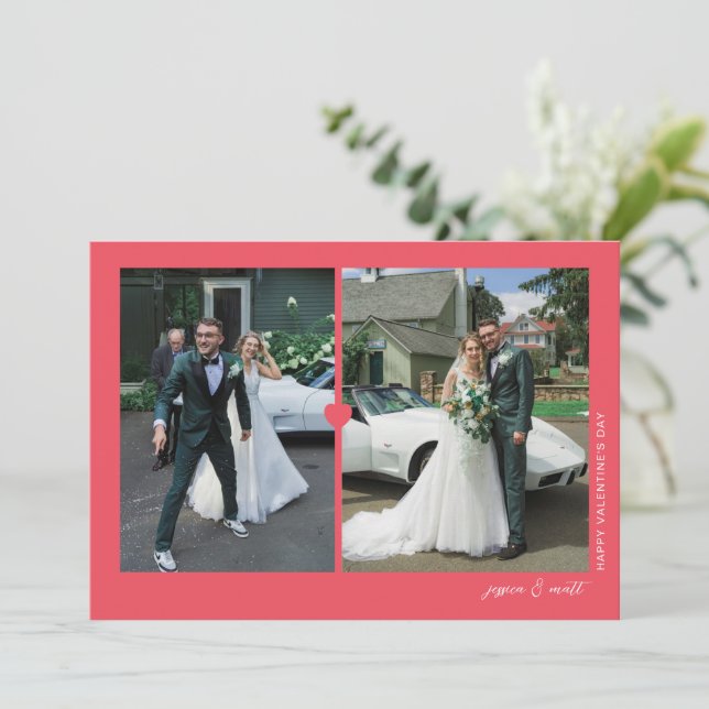 Carte photo Saint-Valentin duo cœur rouge (Debout devant)