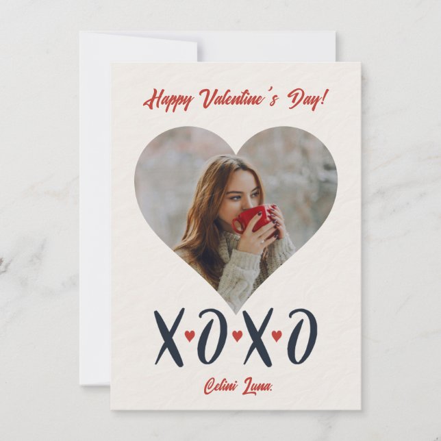 Carte photo Saint-Valentin XOXO coup de pinceau ro (Devant)