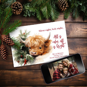 Carte photo Sleepy Highland Cow Flat Christmas
