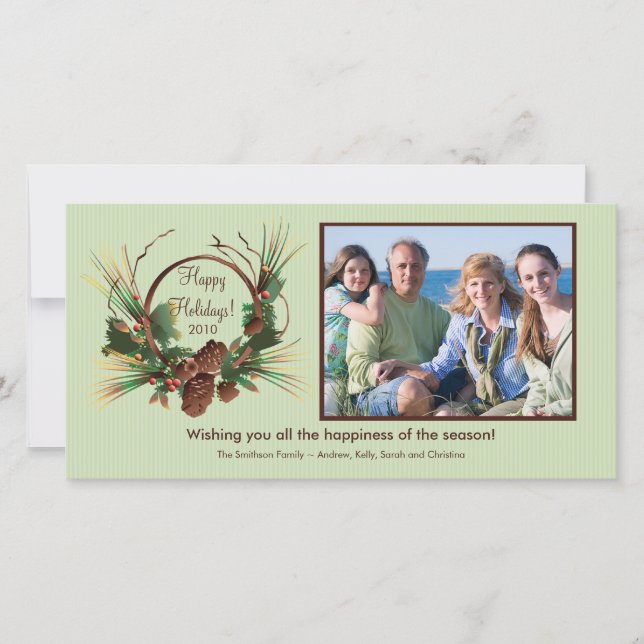 Carte photo stylish Pine Cone Wreath Holiday (Devant)