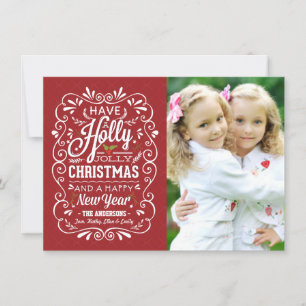 Carte photo très rouge de vacances de Noël blanc