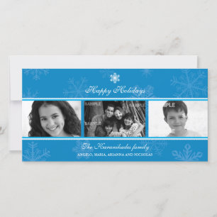Carte photo Triptyque Flocon de neige bleu