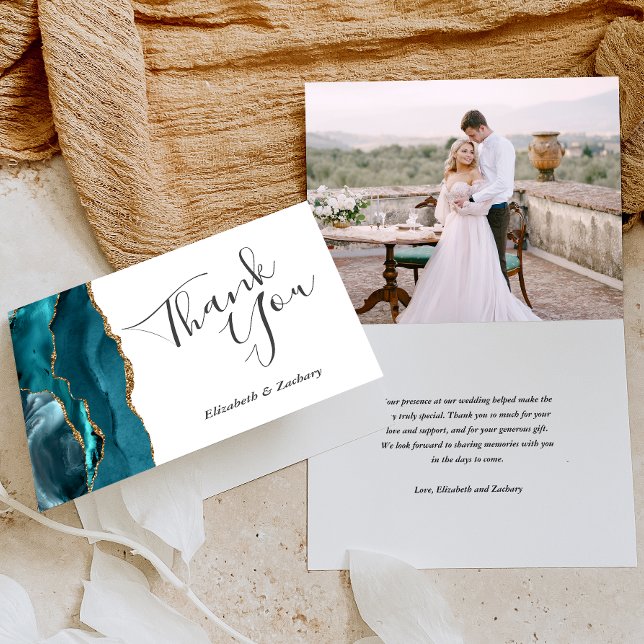 Carte Photo Turquoise Agate Gold Mariage Merci  (Créateur téléchargé)