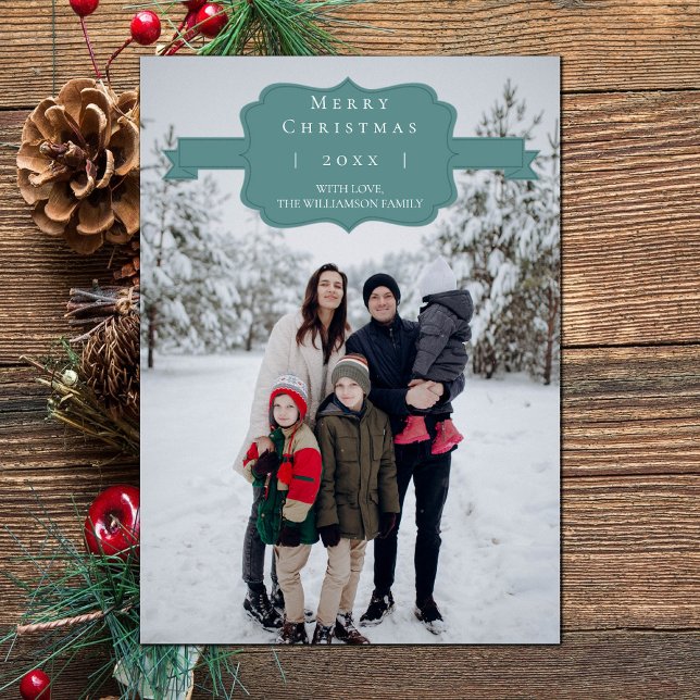 Carte photo turquoise moderne et simple de Noël (Teal Modern and Simple Christmas Photo Card)