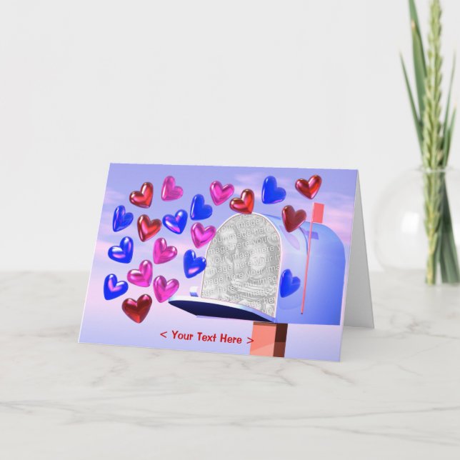 Carte Photo Valentine Pink and Blue Hearts and Mailbox (Devant)