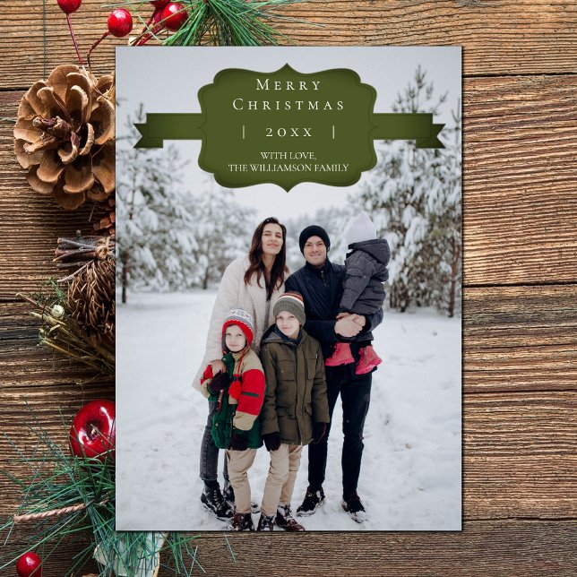 Carte photo verte moderne et simple de Noël (Green Modern and Simple Christmas Photo Card)