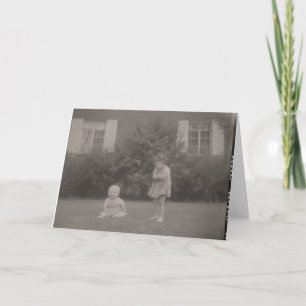 Carte photo vintage 1950 soeur aînée petit frère