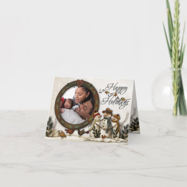 Carte photo Whimsical Folk Art Snowmen Christmas (Devant)