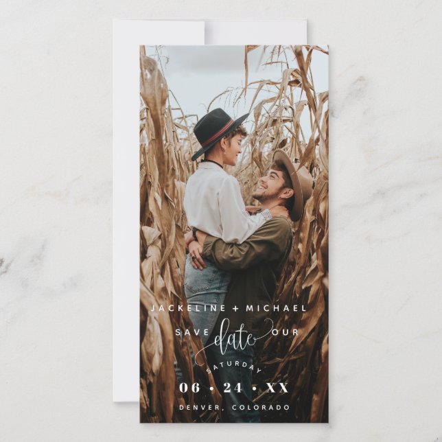 Carte Photo White Script Wedding Enregistrer La Date Sig (Devant)