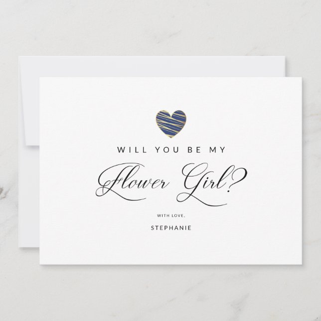 Carte Photo Will You Be My flower Girl Navy Heart (Devant)