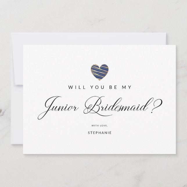 Carte Photo Will You Be My Junior Bridesmaid Navy Heart (Devant)