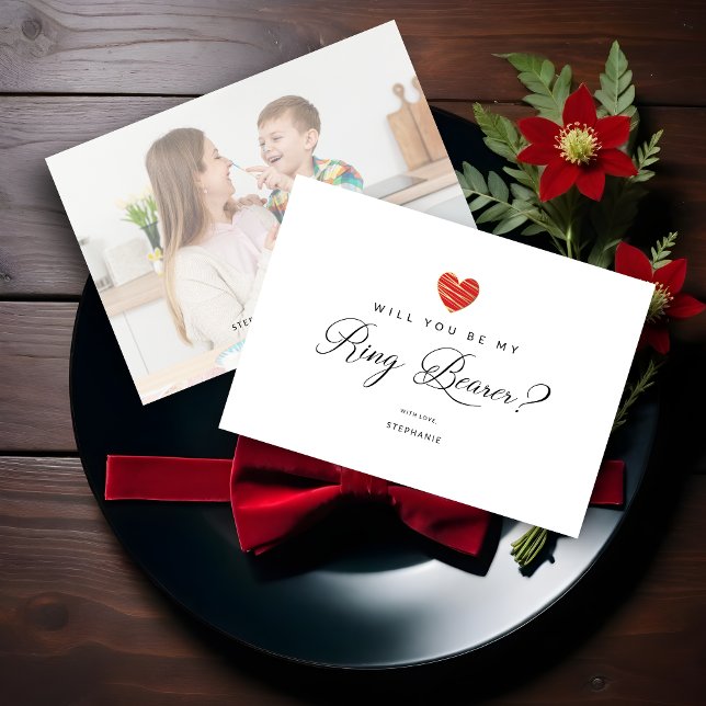 Carte Photo Will You Be My Ring Bearer Red Heart (Custom Photo Will You Be My Ring Bearer Red Heart Proposal Card.)