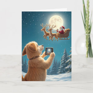 Carte Photographie de chien de Noël photographiant le Pè