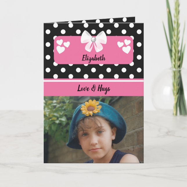 Carte Photographie pois noire et rose bienvenue (Devant)