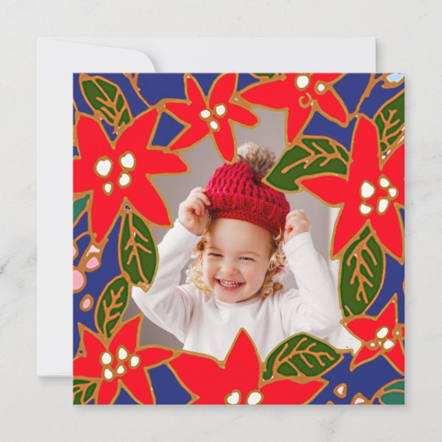 Carte Photographique Red Whimsical Poinsettias Hol (Devant)