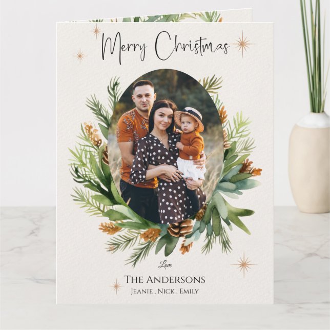 Carte Photos de famille multiples Feuilles verts Joyeux  (Devant)