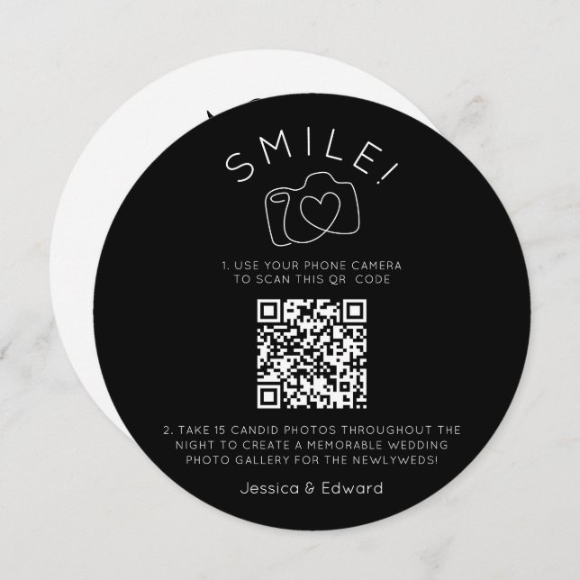 Carte Photos mémorables Qr Code Black Chic Modern Mariag (Devant / Derrière)