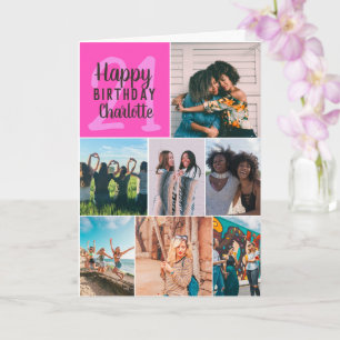 Carte Photos neuon rose moderne grille collage 21 annive