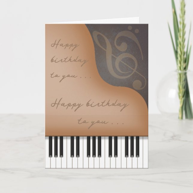 Carte Piano Brown Whimsical Charme Personnalisé Annivers (Devant)
