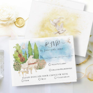 Carte Piano élégant   Violon colombes Mariage d'été RSVP